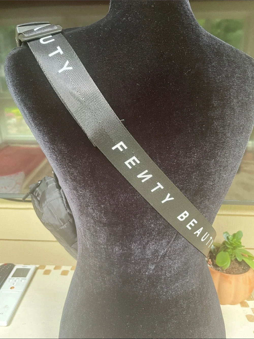 Fenty Beauty Quilted Black Cosmetic Pouch with Branded Strap